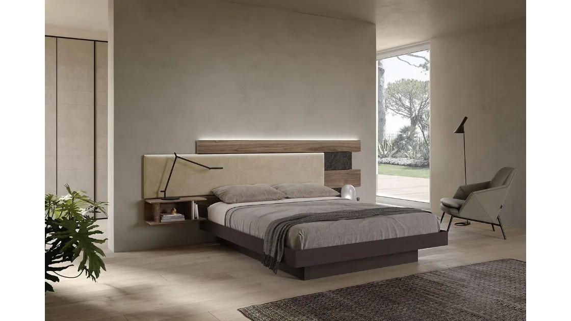 Letto Wall System Dreaming 02 in laccato con testiera in ecopelle e legno di Mobilgam