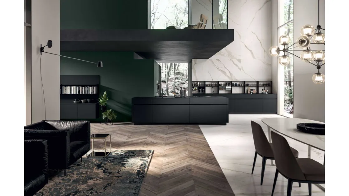 Cucina Moderna con penisola GI30 01 in laccato Nero opaco di Dibiesse