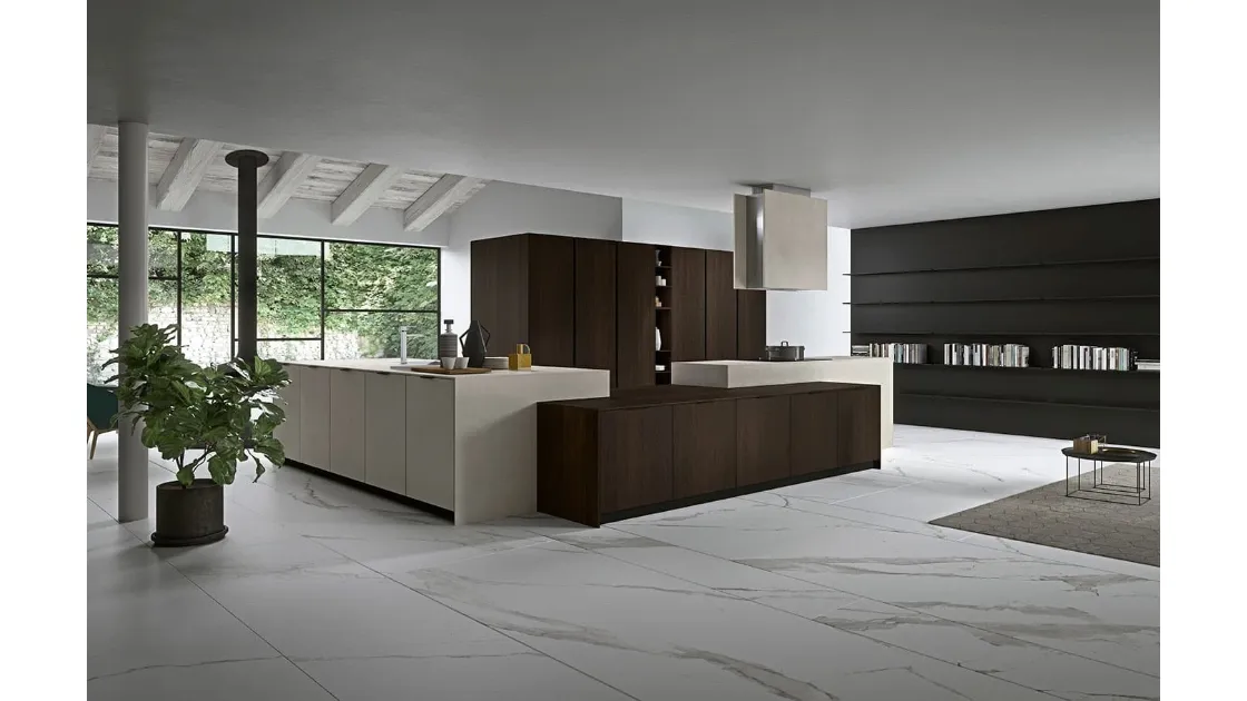 Cucina Moderna con isola Vestimi 04 in rovere termotrattato  e finitura calce di Dibiesse